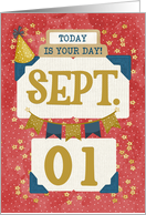 September 1st Birthday Date Specific Happy Birthday Party Hat card