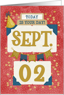 September 2nd Birthday Date Specific Happy Birthday Party Hat card