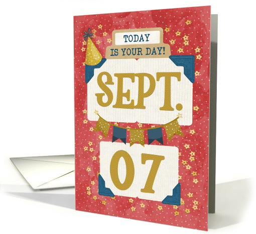 September 7th Birthday Date Specific Happy Birthday Party Hat card