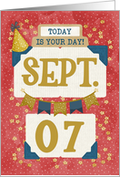 September 7th Birthday Date Specific Happy Birthday Party Hat card