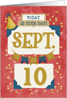 September 10th Birthday Date Specific Happy Birthday Party Hat card