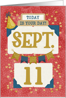 September 11th Birthday Date Specific Happy Birthday Party Hat card