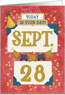 September 28th Birthday Date Specific Happy Birthday Party Hat card