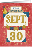 September 30th Birthday Date Specific Happy Birthday Party Hat card