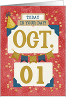 October 1st Birthday Date Specific Happy Birthday Party Hat card