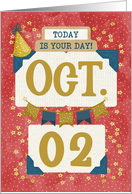 October 2nd Birthday Date Specific Happy Birthday Party Hat card