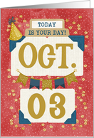 October 3rd Birthday Date Specific Happy Birthday Party Hat card