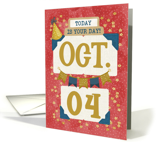 October 4th Birthday Date Specific Happy Birthday Party Hat card