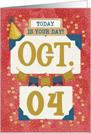 October 4th Birthday Date Specific Happy Birthday Party Hat card