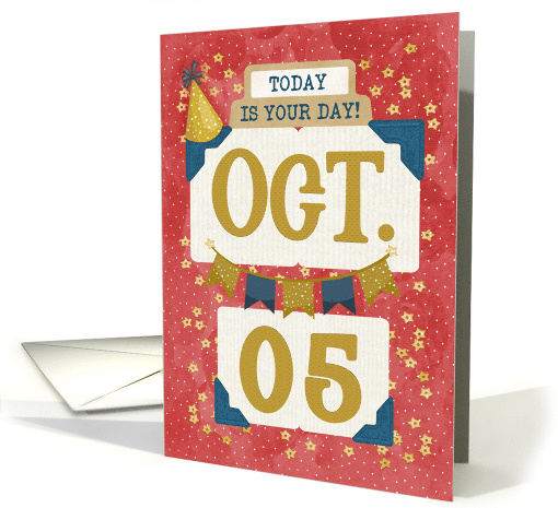 October 5th Birthday Date Specific Happy Birthday Party Hat card