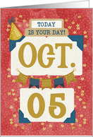 October 5th Birthday Date Specific Happy Birthday Party Hat card