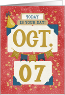 October 7th Birthday Date Specific Happy Birthday Party Hat card