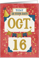 October 16th Birthday Date Specific Happy Birthday Party Hat and Stars card