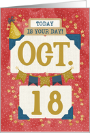 October 18th Birthday Date Specific Happy Birthday Party Hat and Stars card