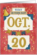October 20th Birthday Date Specific Happy Birthday Party Hat and Stars card