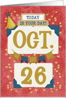 October 26th Birthday Date Specific Happy Birthday Party Hat and Stars card