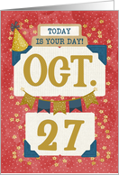 October 27th Birthday Date Specific Happy Birthday Party Hat and Stars card