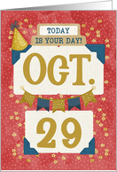 October 29th Birthday Date Specific Happy Birthday Party Hat and Stars card
