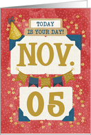November 5th Birthday Date Specific Happy Birthday Party Hat and Stars card