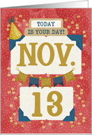 November 13th Birthday Date Specific Happy Birthday Party Hat card