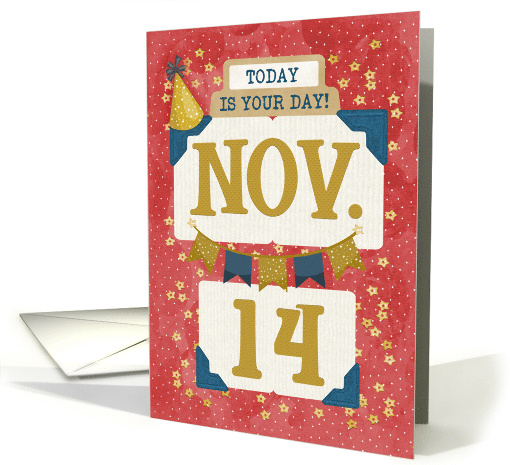 November 14th Birthday Date Specific Happy Birthday Party Hat card