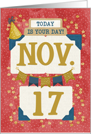 November 17th Birthday Date Specific Happy Birthday Party Hat card