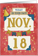 November 18th Birthday Date Specific Happy Birthday Party Hat card