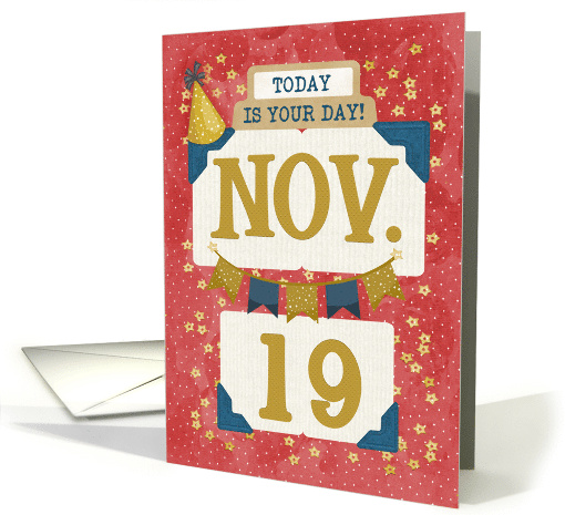 November 19th Birthday Date Specific Happy Birthday Party Hat card