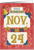 November 24th Birthday Date Specific Happy Birthday Party Hat card