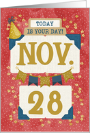 November 28th Birthday Date Specific Happy Birthday Party Hat card
