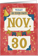 November 30th Birthday Date Specific Happy Birthday Party Hat card