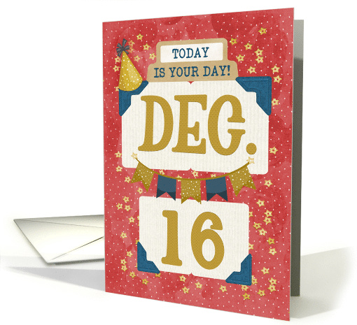 December 16th Birthday Date Specific Happy Birthday Party Hat card