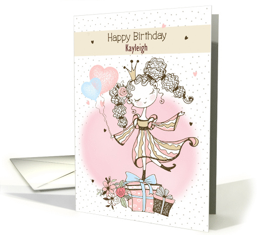 Custom Name Birthday Young Girl Pretty Princess with Presents card