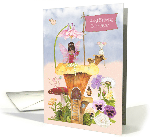 Step Sister Birthday with African American Fairy and Mice card