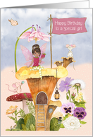 Young Girl Birthday with African American Fairy and Mice card
