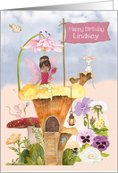 Young Girl Birthday Custom Name with African American Fairy and Mice card