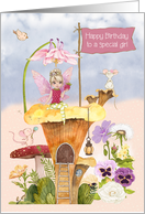 Young Girl Birthday with Cute Fairy Flowers and Mice card