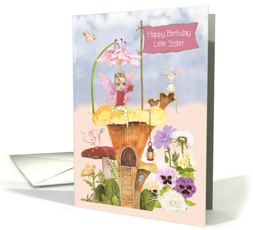 Little Sister Birthday with Cute Fairy Flowers and Mice card (1712880)