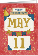 May 11th Birthday Date Specific Happy Birthday Party Hat and Stars card