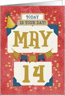 May 14th Birthday Date Specific Happy Birthday Party Hat and Stars card