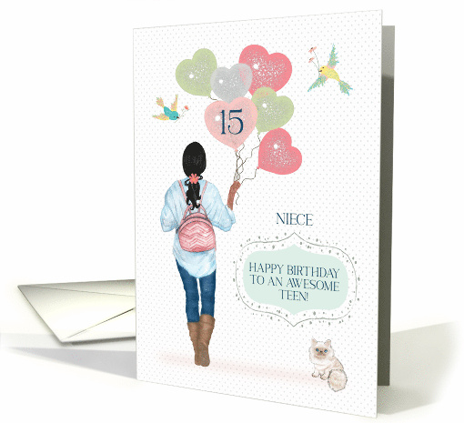 Niece 15th Birthday African American Teen Girl with Balloons card