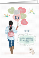 Niece 15th Birthday African American Teen Girl with Balloons card