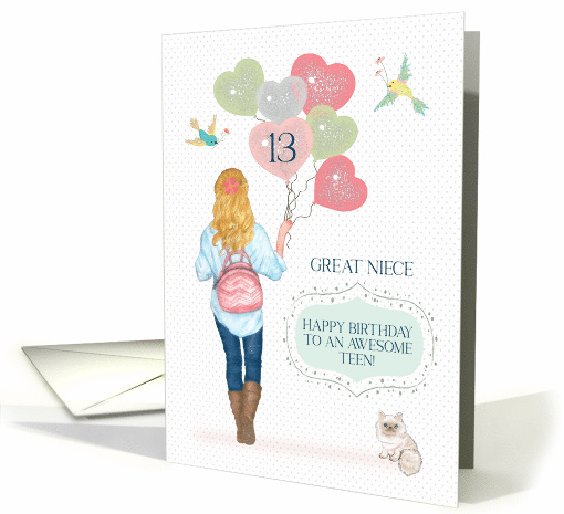 Great Niece 13th Birthday to Awesome Teen Girl with Balloons card