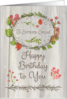 For Anyone Birthday Watercolor Floral Wreath Rustic Wood Effect card