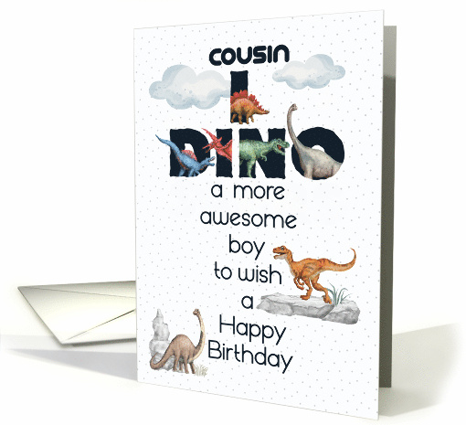 Cousin Birthday Dinosaurs Word Art card (1729886)