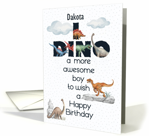 For Young Boy Custom Name Birthday Dinosaurs Word Art card (1729892)