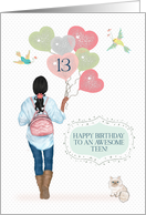 13th Birthday to Awesome Teen African American Girl with Balloons card