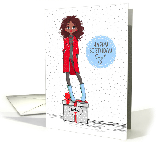 Custom Name Sweet 16 Birthday African American Girl on Present card