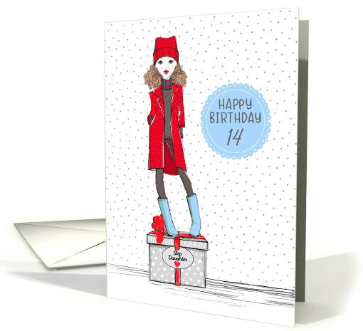 Step Daughter 14th Birthday Stylish Teen Girl on Present card