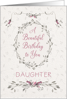 Daughter Birthday Delicate Pink Flowers and Wreath card